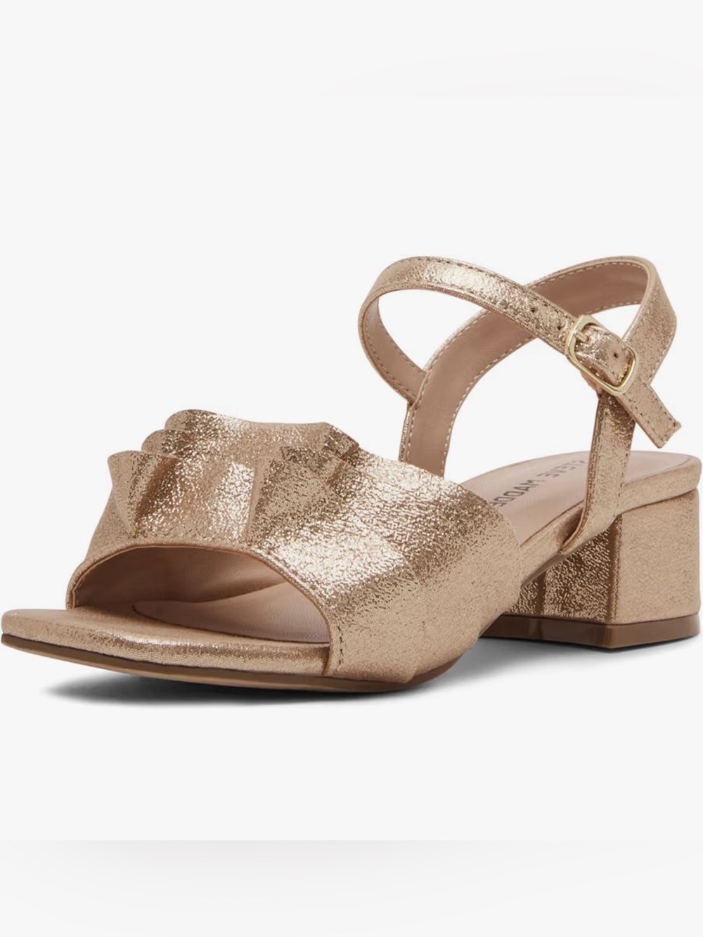 Steve Madden Girls Gold Ruffle Open-Toe Block Heel Sandals, SIZE 13, NEW